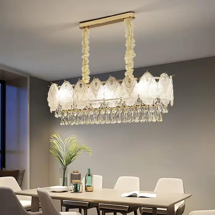 Lustre en cristal de luxe français moderne ronde ovale avec couvercle en verre lampe suspendue pour salon salle à manger chambre à coucher hôtel