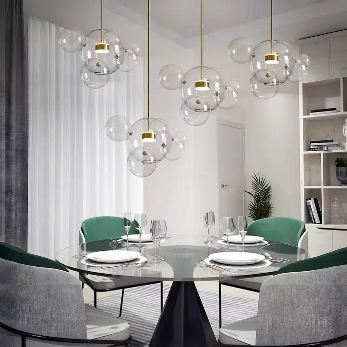 Lustre de plafond LED à bulles de verre moderne pour table de salle à manger, chambre et accessoires de cuisine, éclairage suspendu luminaire de décoration intérieure
