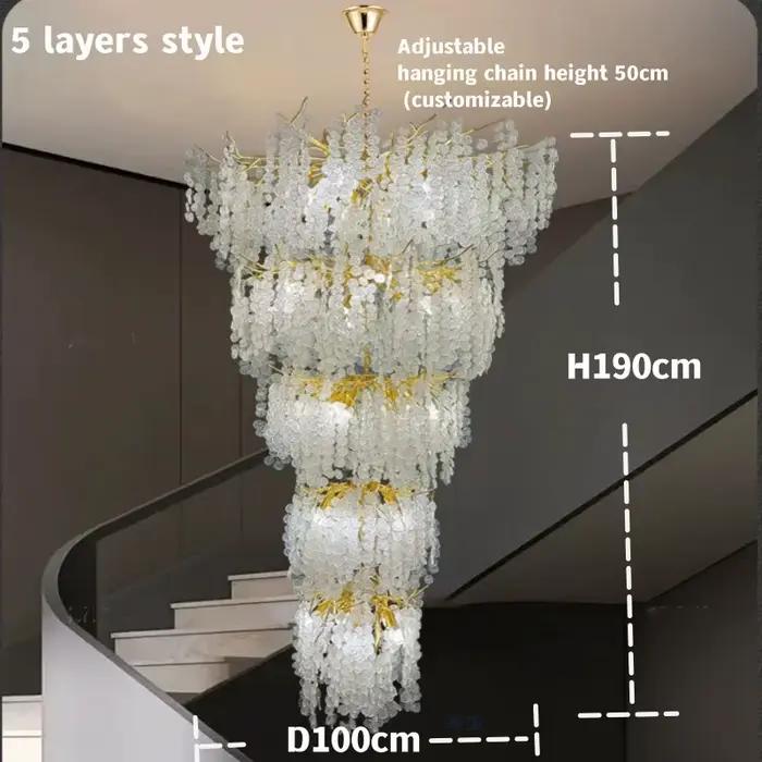 Lustre en cristal de branche d'or moderne élégant pour escalier loft villa hôtel avec flux lumineux 2000-82000