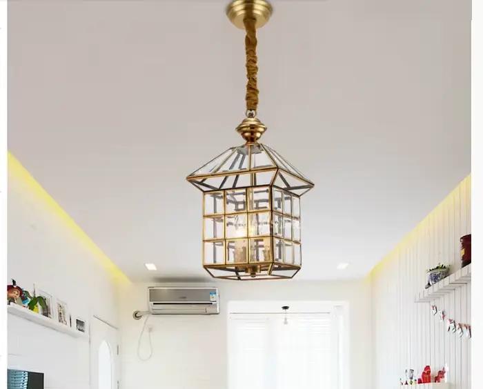 Lampe à suspension en bronze antique plaquée cuivre avec abat-jour blanc pour salon étude et chambre d'hôtel style art déco élégante à offrir pour femme occasions spéciales