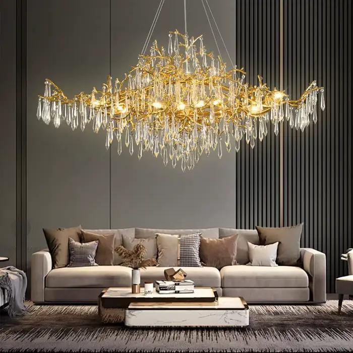 Lustre en cristal de branche d'or, plafonnier de luxe moderne, cuisine, salle à manger, salon, chamb