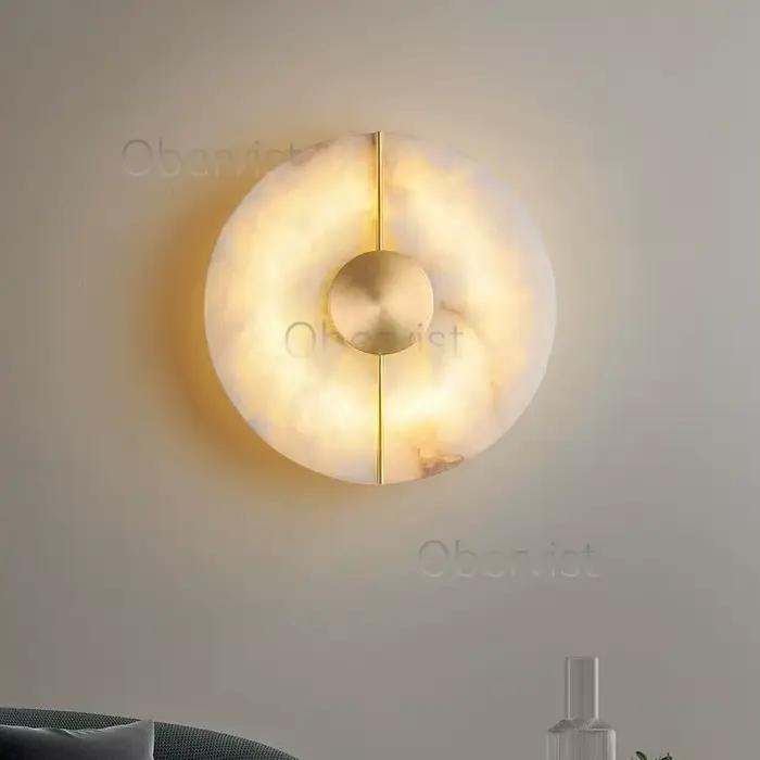 Applique murale moderne en marbre d'albâtre ronde de lune pour chambre à coucher salon entrée et décoration intérieure élégante