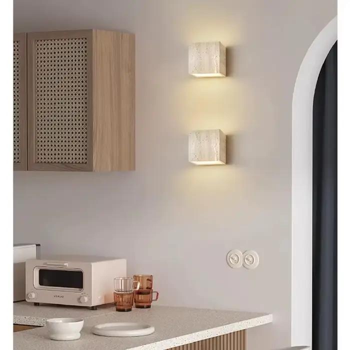 Lampe murale en pierre de travertin jaune pour décoration intérieure et extérieure modernes chambre restaurant café occasions spéciales