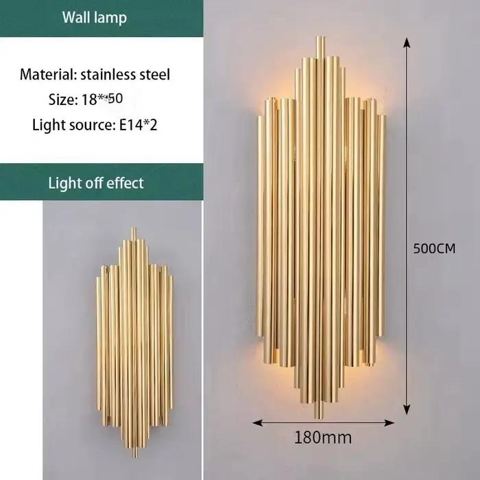 Lampe murale LED dorée nordique moderne de luxe en acier inoxydable pour restaurant, escalier, décor