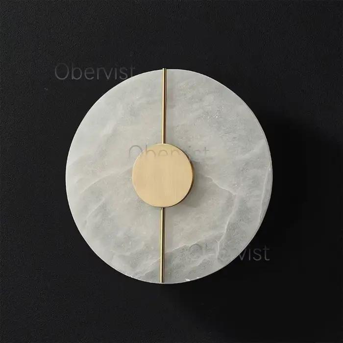 Applique murale moderne en marbre d'albâtre ronde de lune pour chambre à coucher salon entrée et décoration intérieure élégante