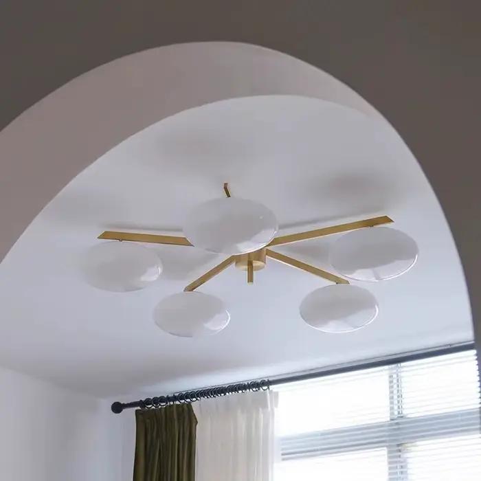 Lampe Bauhaus Plafonnier en Laiton Or Led Verre Galets Art Deco Moderne Suspension Eclairage Pour Chambre Etude Salon Salle A Manger Occasions Speciales