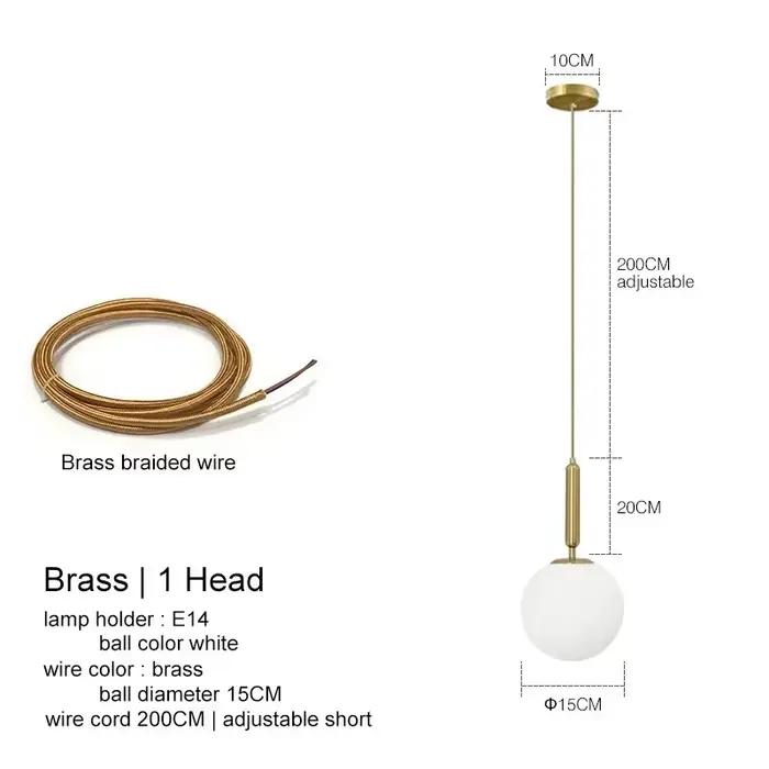 Luminaires suspendus LED modernes de luxe nordiques en laiton noir, boules de fer forgé créatives po