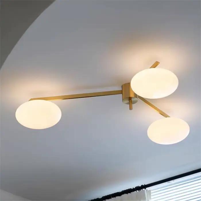 Lampe Bauhaus Plafonnier en Laiton Or Led Verre Galets Art Deco Moderne Suspension Eclairage Pour Chambre Etude Salon Salle A Manger Occasions Speciales