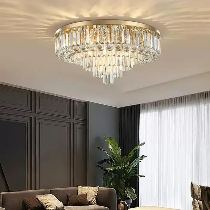 Lustre de plafond en cristal LED pour salon moderne et créatif, lampe décorative luxueuse noire, or et argent pour éclairage quotidien et décoration d'intérieur
