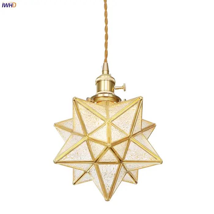 Lampe suspendue en cuivre poli avec abat-jour en pierre de verre pour salon, chambre, salle à manger et hôtel - Lumière LED - Style moderne - Installation facile
