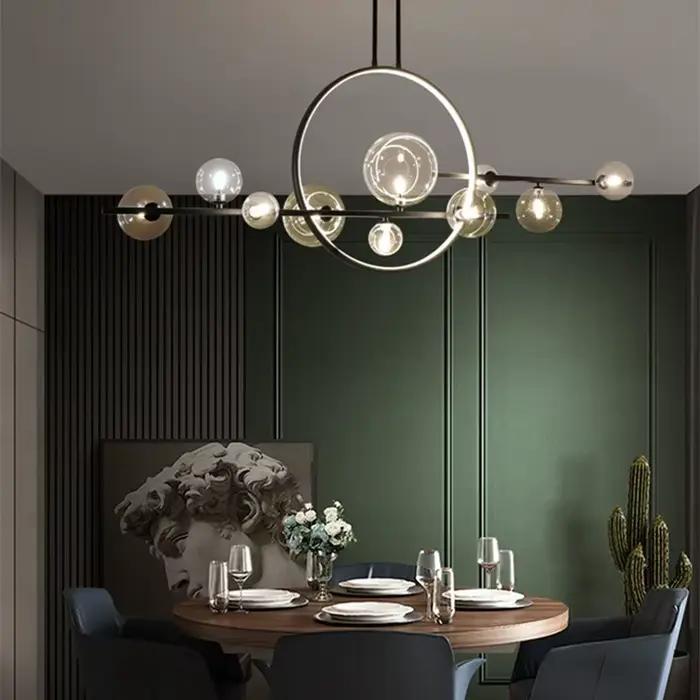 Lustre annulaire moderne avec finition chromée polie pour éclairage contemporain de cuisine et salle à manger