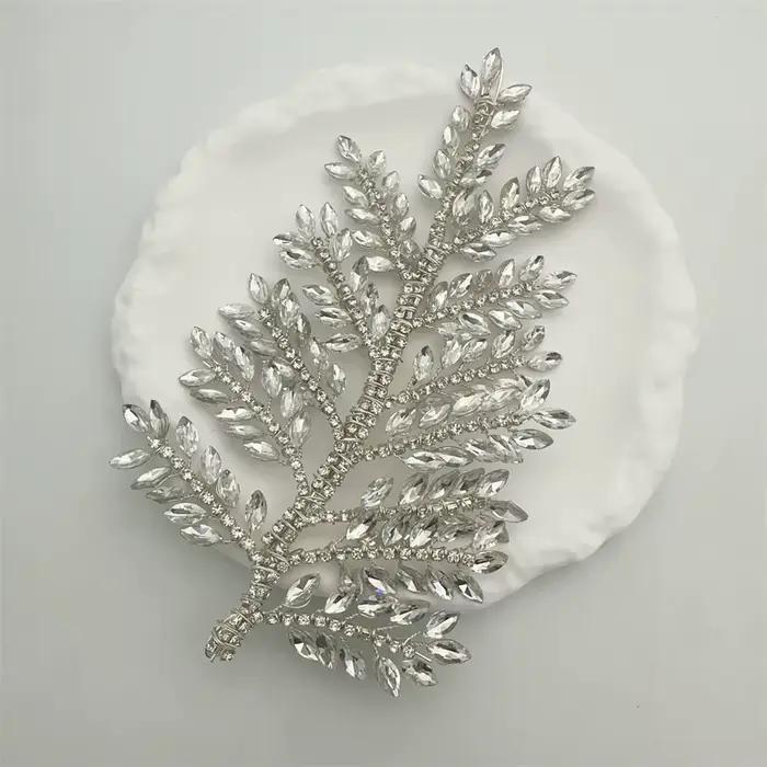 Nouvelle Applique en Pierre Tendance, Motif Feuille Brillante, pour Décoration de Cheveux de Mariée