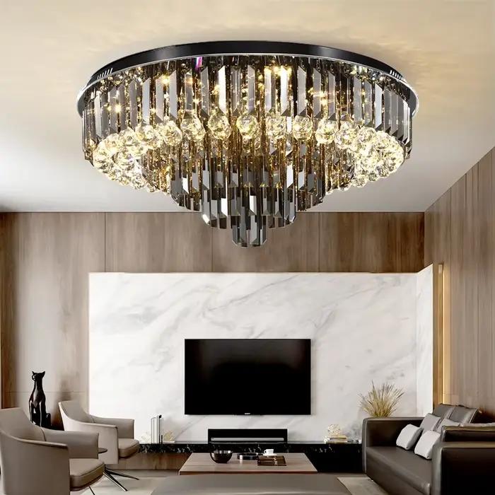 Lustre de plafond en cristal LED pour salon moderne et créatif, lampe décorative luxueuse noire, or et argent pour éclairage quotidien et décoration d'intérieur