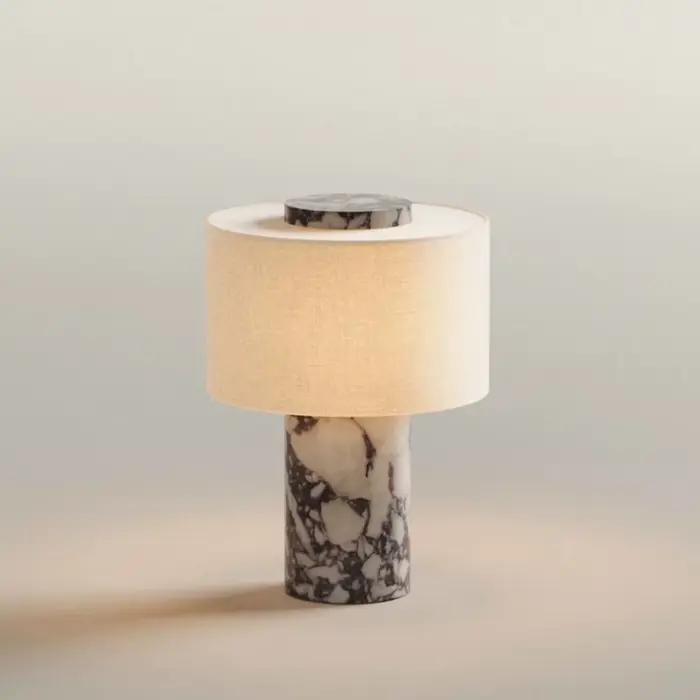 Lampe de table Blossholm, style rétro luxueux, en marbre naturel, abat-jour en tissu, décoration de