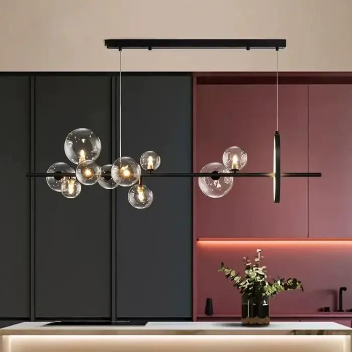 Plafonnier Suspendu Rond en Verre Noir au Design Moderne Lustre en Fer pour Salon Salle à Manger Cuisine Chambre à Coucher Occasions Spéciales