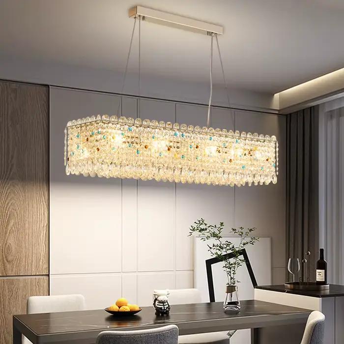 Lustre en cristal de luxe moderne doré pour décoration de salle à manger et îlot de cuisine avec technologie LED et finition chrome poli