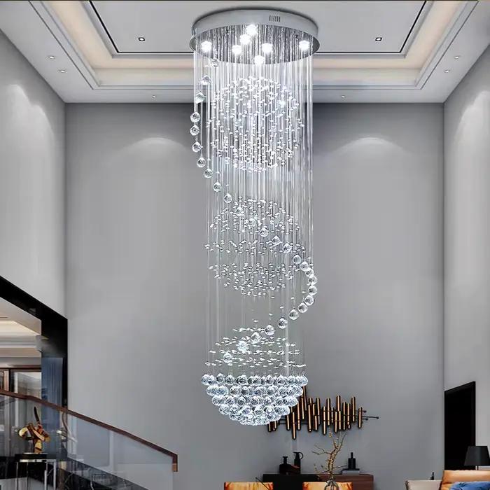 Lustre en cristal LED moderne en spirale pour salon chambre à coucher escalier hôtel intérieur design sophistiqué