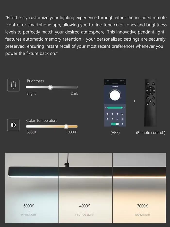 Lustre linéaire moderne en fer brossé avec source de lumière LED pour éclairage de salle à manger, cuisine et bureau
