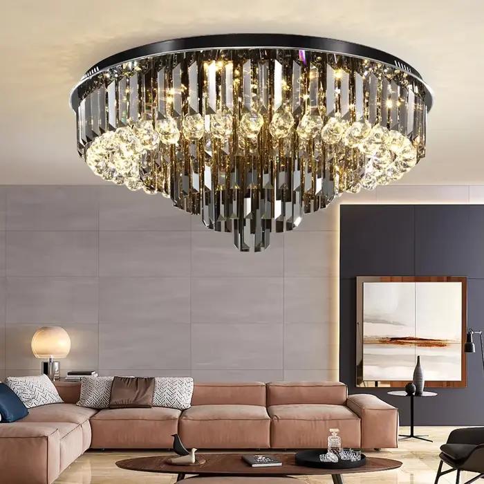Lustre de plafond en cristal LED pour salon moderne et créatif, lampe décorative luxueuse noire, or et argent pour éclairage quotidien et décoration d'intérieur