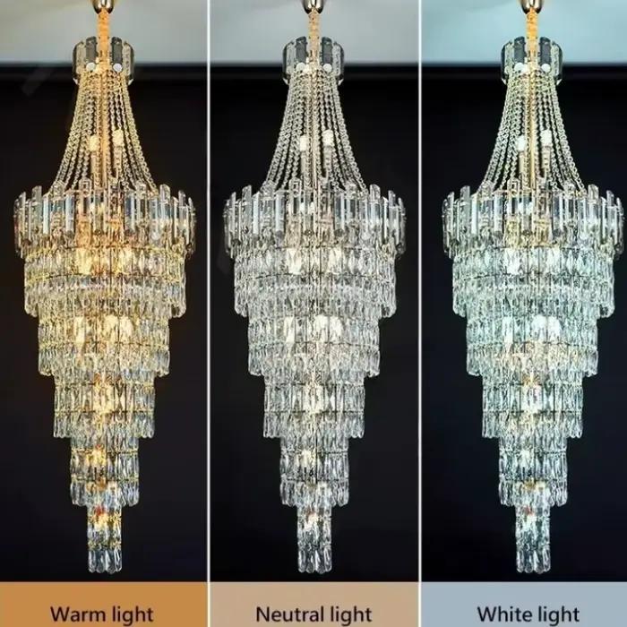 Lustre en cristal de conception moderne en spirale pour hall d'hôtel escalier suspension LED avec intensité variable matériaux durables pour embellir votre intérieur