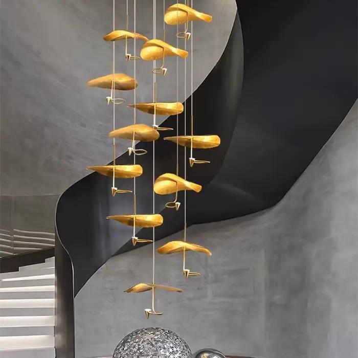 Plafonnier en cuivre plaqué avec design nordique moderne pour salon loft escaliers source lumineuse LED élégant à offrir occassions spéciales
