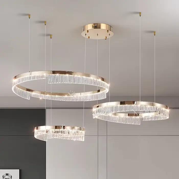 Lustre LED de luxe en fer et aluminium, modern style, adjustable brightness, for living room bedroom dining room, Italian Art Deco style