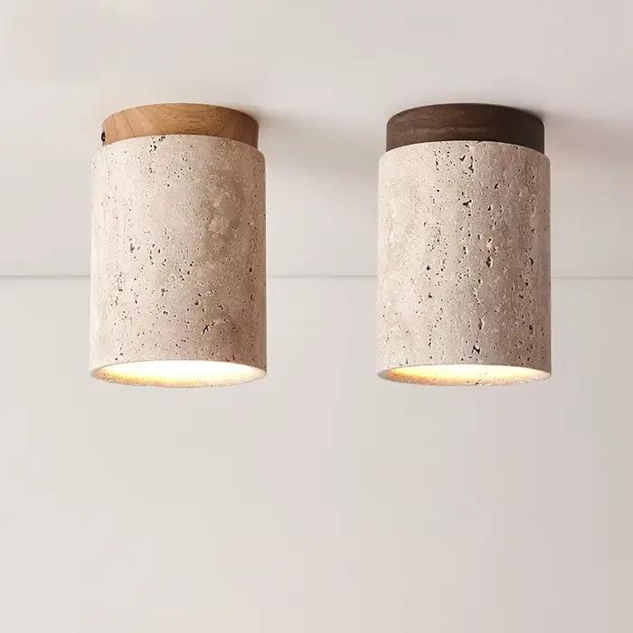 Plafonnier cylindrique en pierre travertin véritable style japonais downlight pour cuisine salle à manger et chambre à coucher
