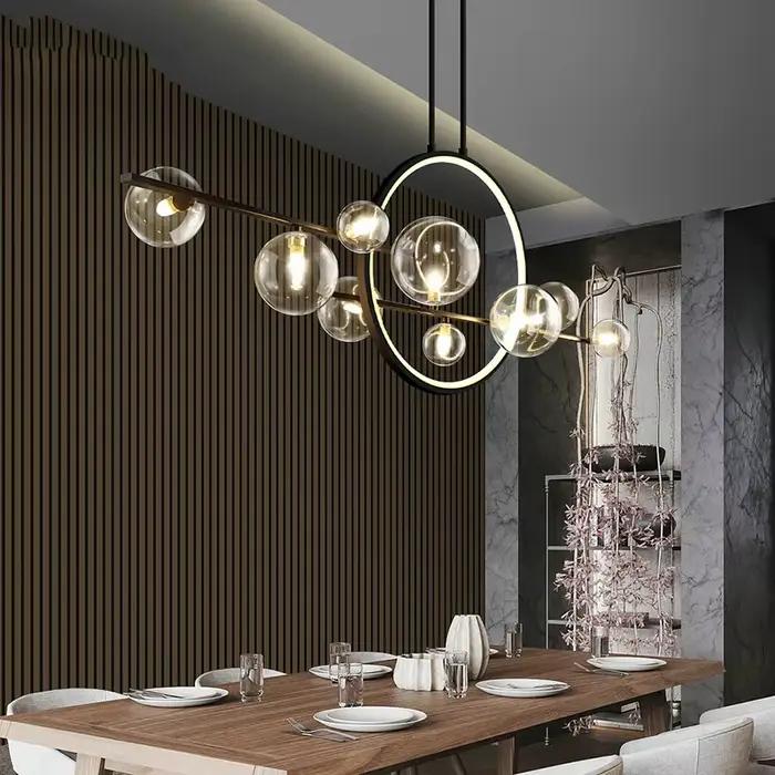 Lustre annulaire moderne avec finition chromée polie pour éclairage contemporain de cuisine et salle à manger