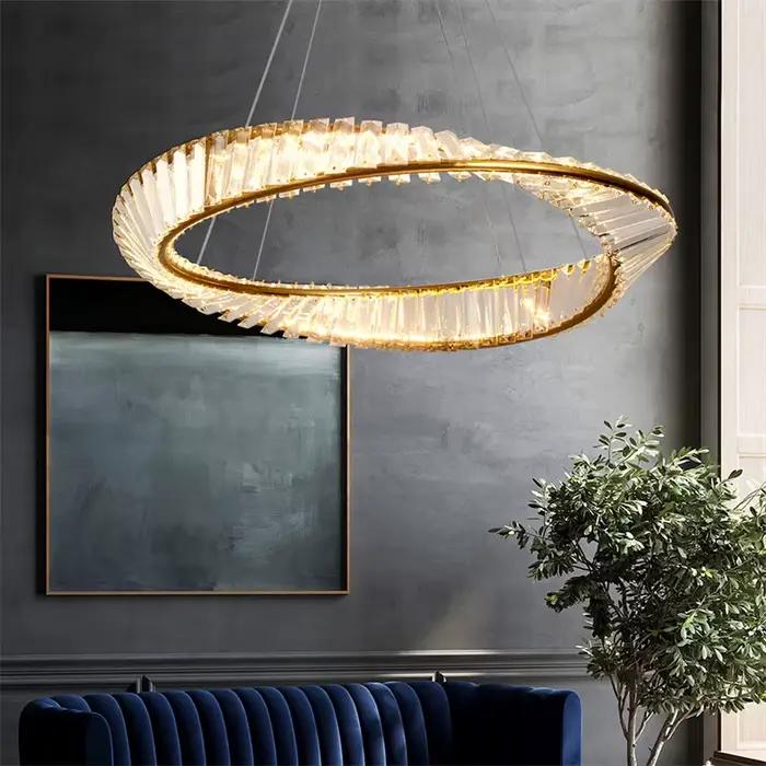 Plafonnier LED suspendu design nordique moderne acier inoxydable cristal luminaire décoration intérieure salon salle à manger