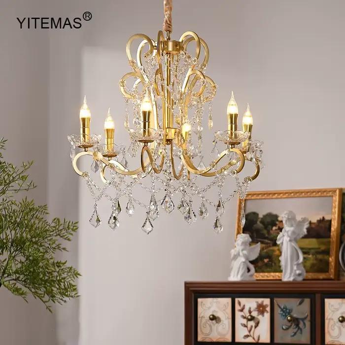 Lustre suspendu en cristal doré style Art Déco moderne pour salon chambre salle à manger et cuisine avec chaîne réglable et finition luxe