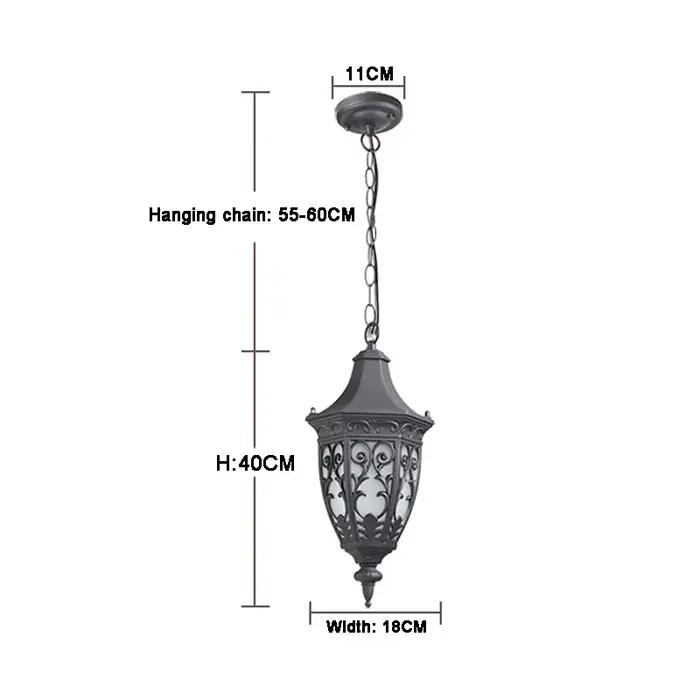 Luminaire suspendu extérieur imperméable de style européen pour couloir, cour, pavillon, jardin, écl