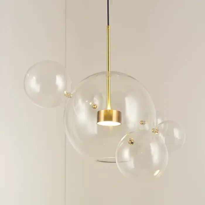 Lustre de plafond LED à bulles de verre moderne pour table de salle à manger, chambre et accessoires de cuisine, éclairage suspendu luminaire de décoration intérieure