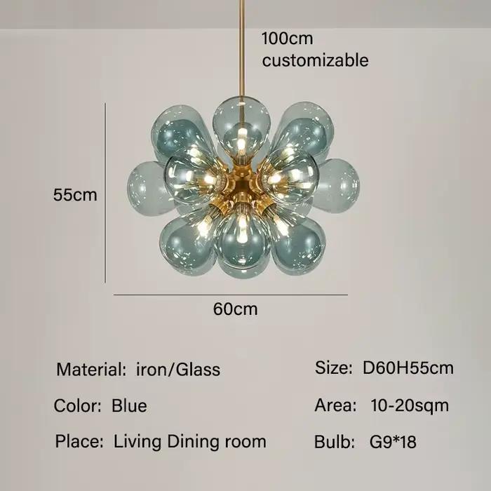 Plafonnier LED en Verre à Bulles Vertes, Design Créatif, Luminaire Décoratif d'Nik, Idéal pour un Sa