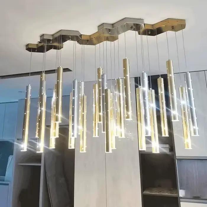 Lustre suspendu minimaliste moderne pour salon étude chambre principale hall d'hôtel restaurant LED îlot de cuisine décoration de maison or argent