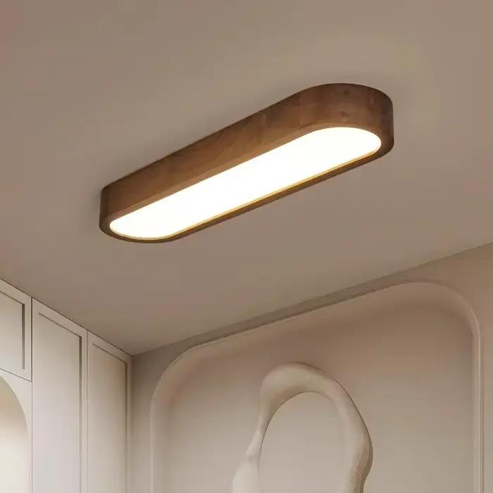 Plafonnier LED moderne en bois grainé, luminaire linéaire pour salon, salle à manger, chambre à couc