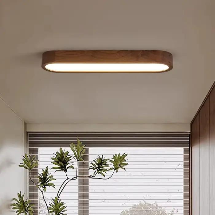 Plafonnier LED moderne en bois grainé pour salon, salle à manger, chambre à coucher éclairage durable et moderne