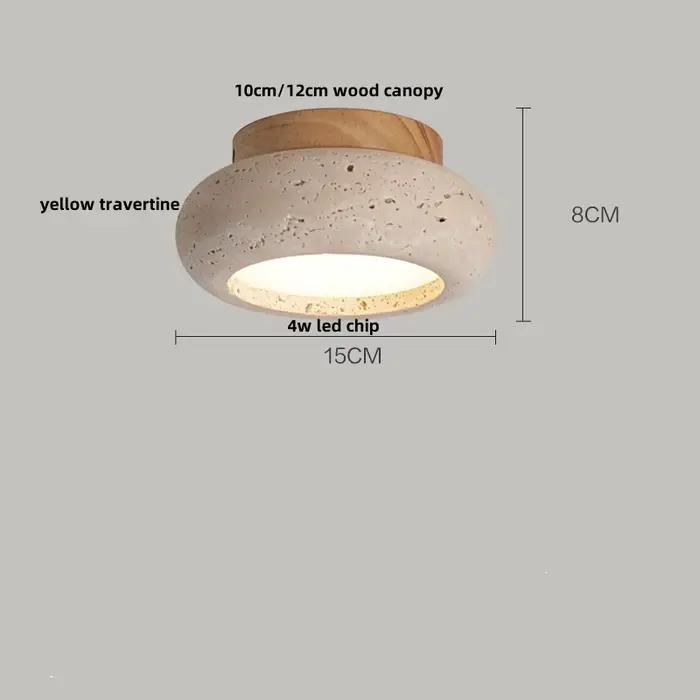 Nordique moderne Simple Ellipse naturel jaune travertin plafonnier lampara De Techo bois auvent LED