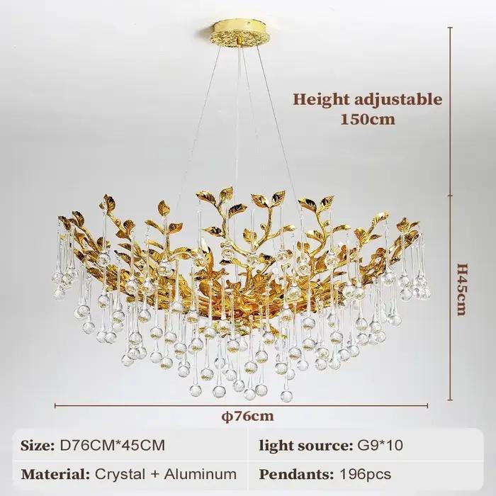 Lustre en cristal doré moderne pour illumination de luxe en salle à manger salon cuisine