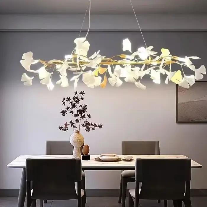 Nordique or feuille de Ginkgo acrylique Art Led lustre suspension pour chambre d'hôtel restaurant salon décoration moderne led