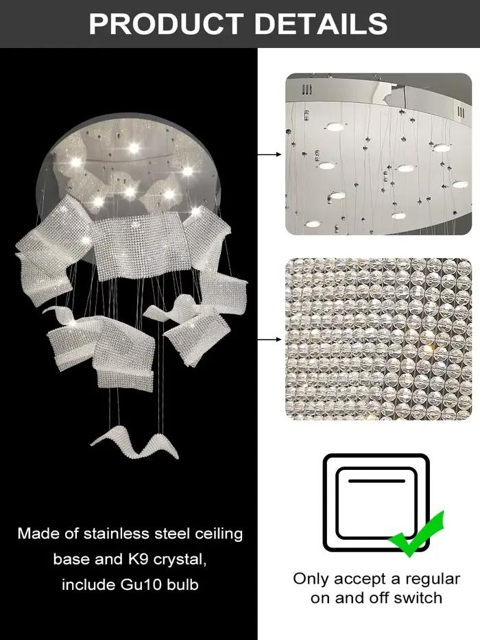 Grand lustre en cristal de luxe moderne pour escalier d'hôtel restaurant villa mariage grandes occasions luminaires de qualité