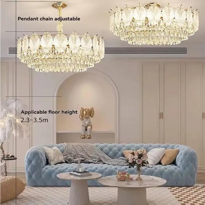 Lustre en cristal de luxe français moderne ronde ovale avec couvercle en verre lampe suspendue pour salon salle à manger chambre à coucher hôtel