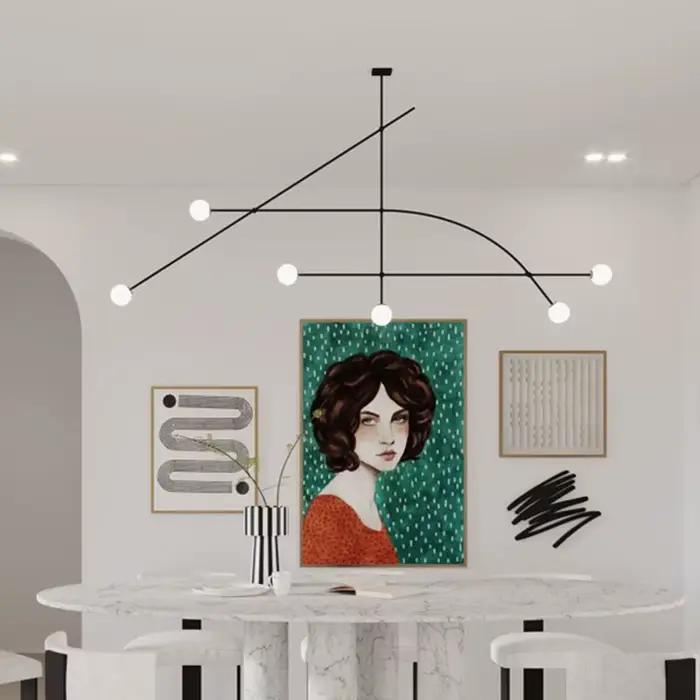 Plafonnier suspendu noir design moderne lustre géométrique en fer avec verre dépoli pour salon chambre ou restaurant