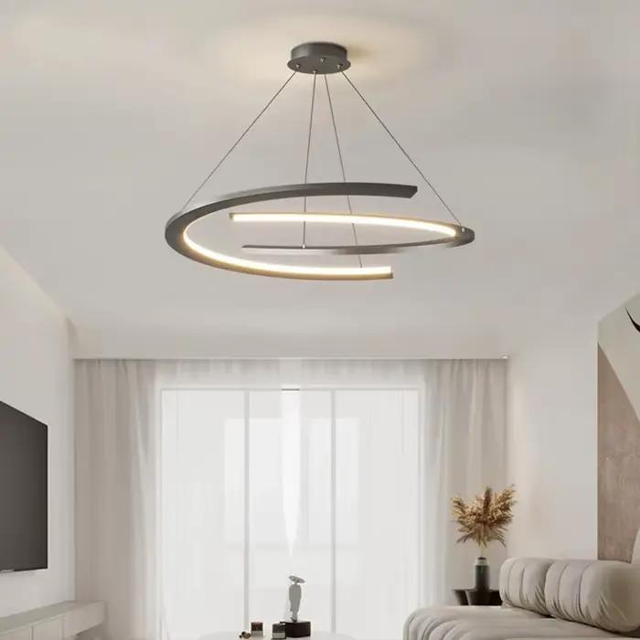 Lustre moderne en aluminium et fer pour salon ou restaurant atmosphère minimaliste luminaire LED à intensité variable pour pièces sophistiquées occaions spéciales
