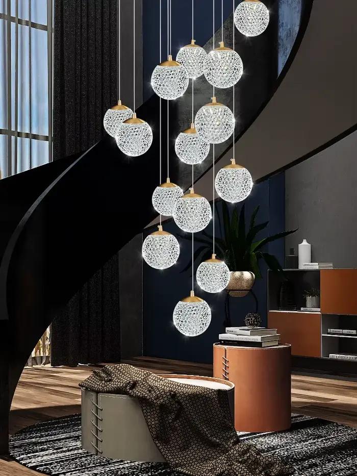 Lustre Long en Spirale pour Escaliers Moderne avec Éclairage LED Luxe pour Salon Chambre Hôtel Occasions Spéciales