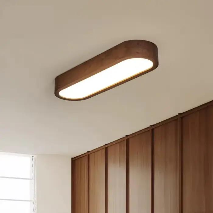 Plafonnier LED moderne en bois grainé pour salon, salle à manger, chambre à coucher éclairage durable et moderne