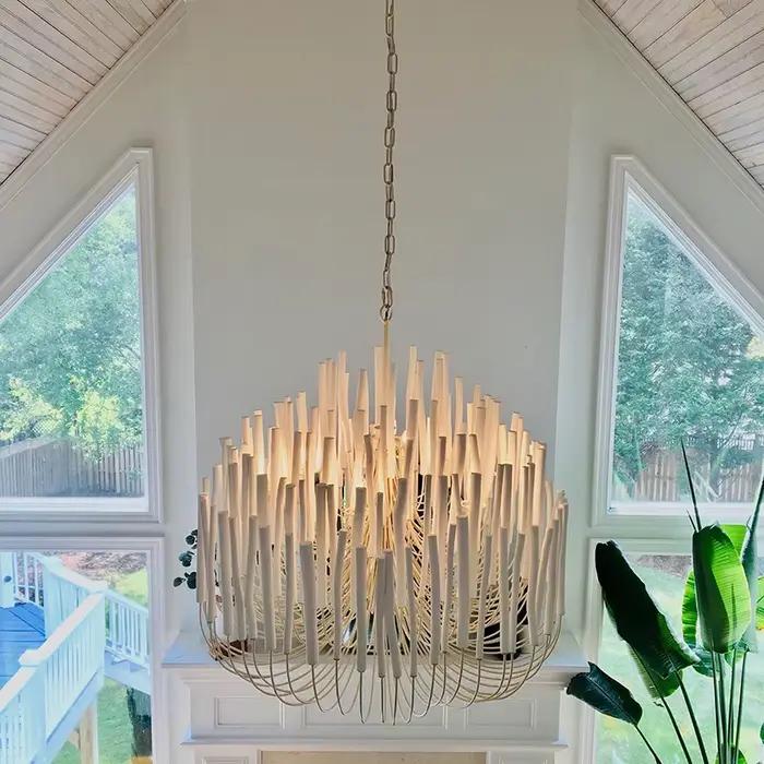 Lustre Bohème Moderne de Luxe Blanc Noir en Bois Art Déco pour Salon Restaurant Chambre Duplex Villa Loft Lumière