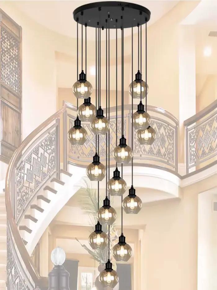 Lustre d'escalier en verre à LED, décoration de grenier de salon à la maison, éclairage intérieur de