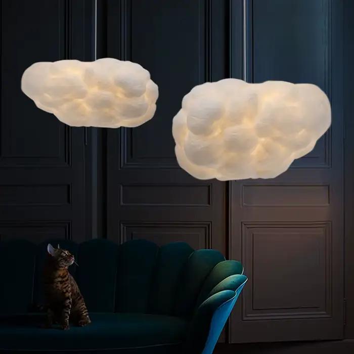 Lustre Nuage Blanc en Soie Design Créatif Moderniste pour Décoration de Chambre à Coucher ou Hall d'Hôtel