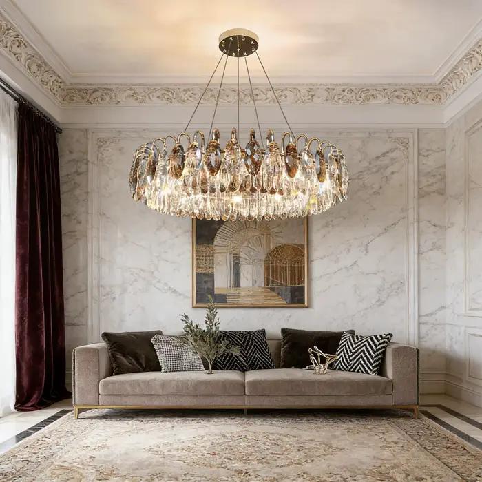 Lustre doré de luxe moderne en cristal pour salle à manger salon chambre hôtel hall élégant à offrir occaions spéciales