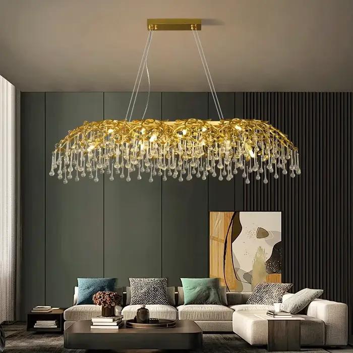 Lustre en cristal doré moderne pour illumination de luxe en salle à manger salon cuisine